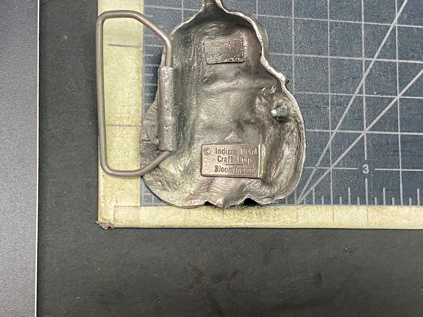 Vintage Head Herman Black Belt Buckle Art Nouveau Singing! Indiana Metal Craft 