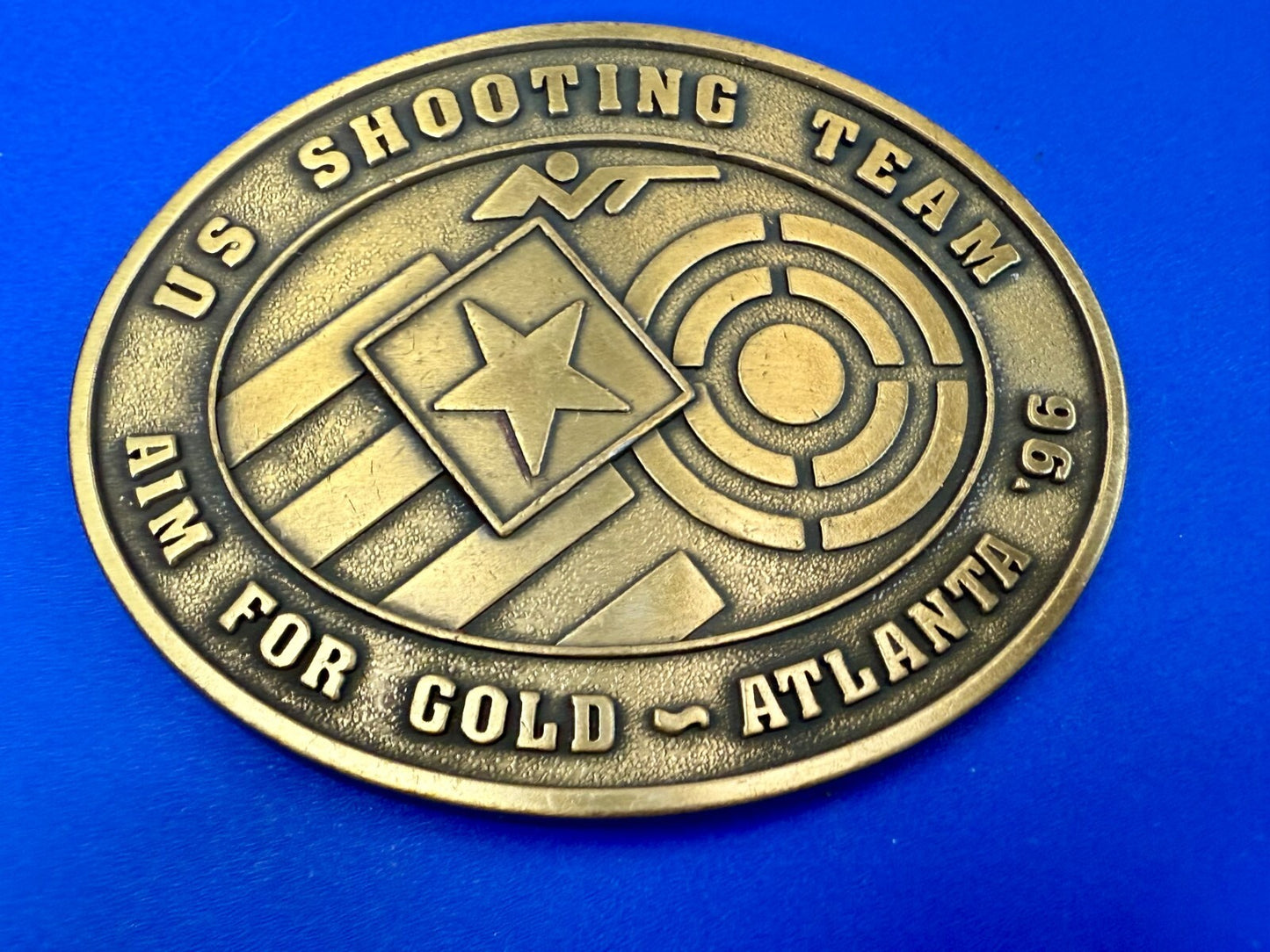 US Shooting Team Aim For Gold Atlanta 1996 Commemorative Vintage NOS Belt Buckle