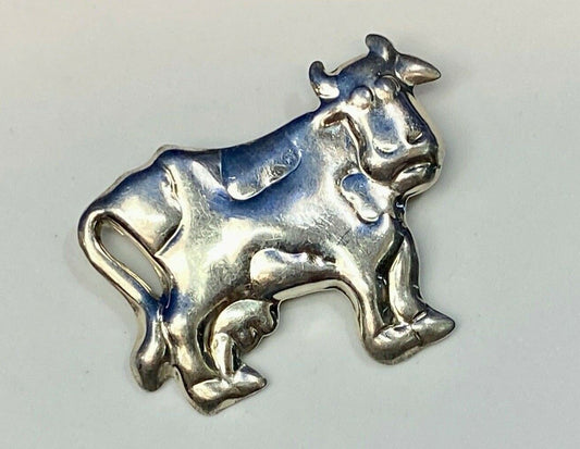 Vintage Dairy Cow Sterling Silver 925 Brooch Pin Mexico Taxco TJ-01 Over 14g