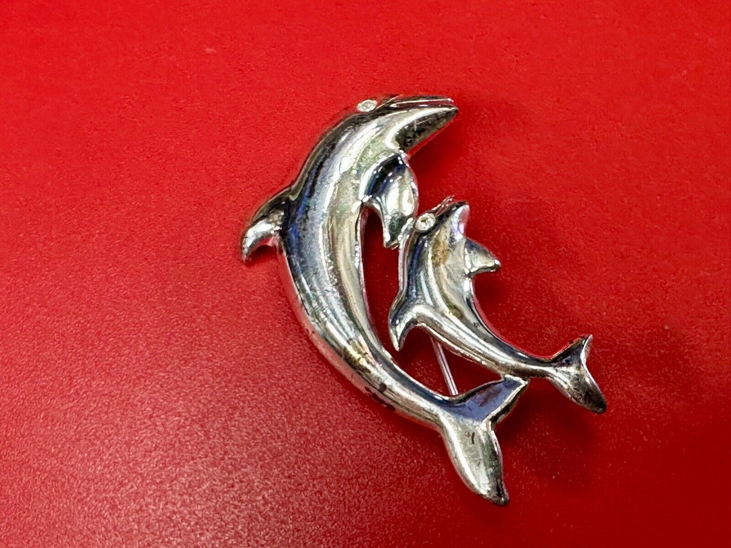 Two  Dolphins Curved Jumping in ocean scene AK Anne Klein Brooch Pin