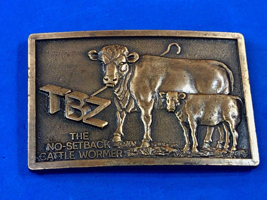 Vintage Farmers TBZ The No Setback cattle wormer belt buckle 
