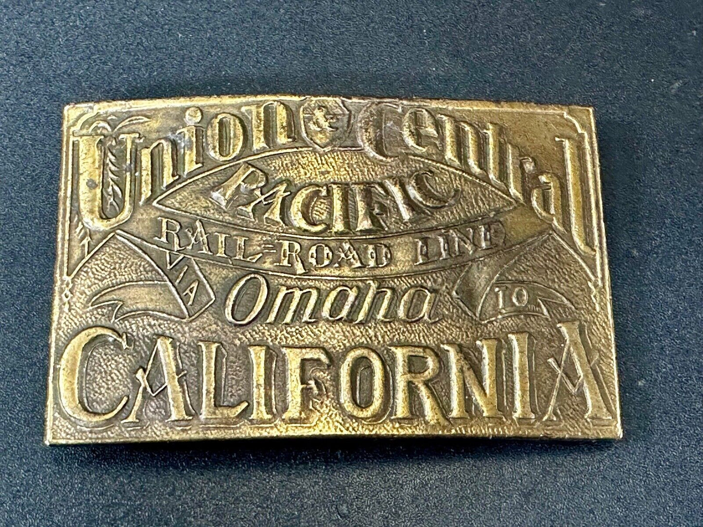 Union Central Pacific Railroad Line Omaha - California P-38 Bergamot Belt Buckle