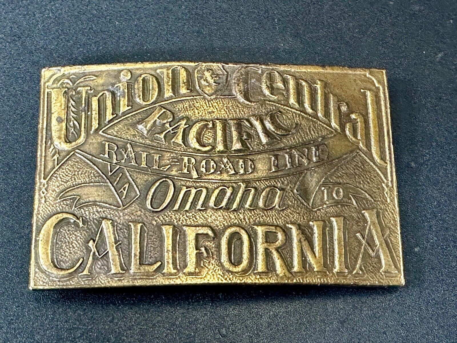 Union Central Pacific Railroad Line Omaha - California P-38 Bergamot Belt Buckle