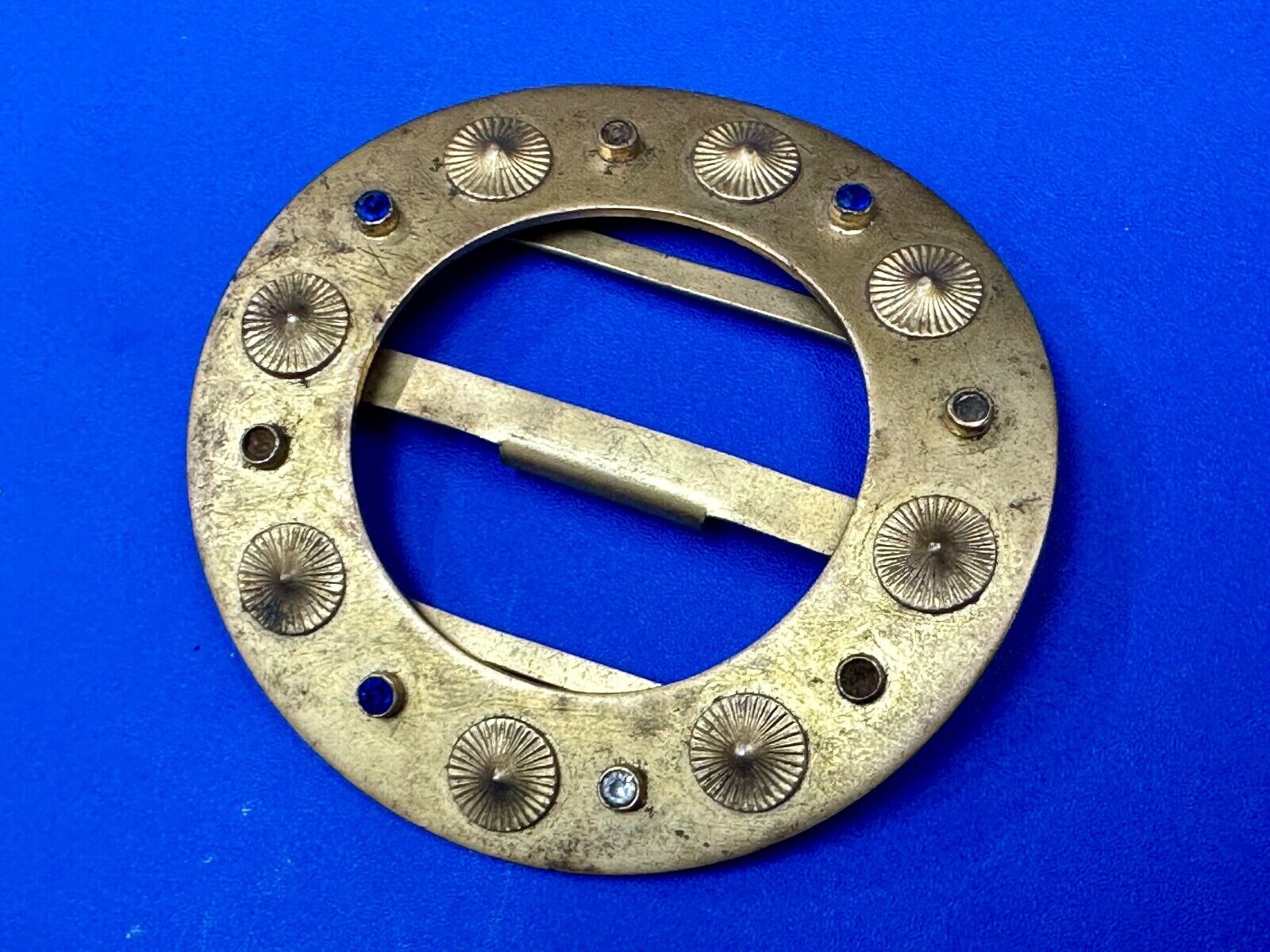 Turret & Bardach TB signed Antique round curved belt buckle slide sash