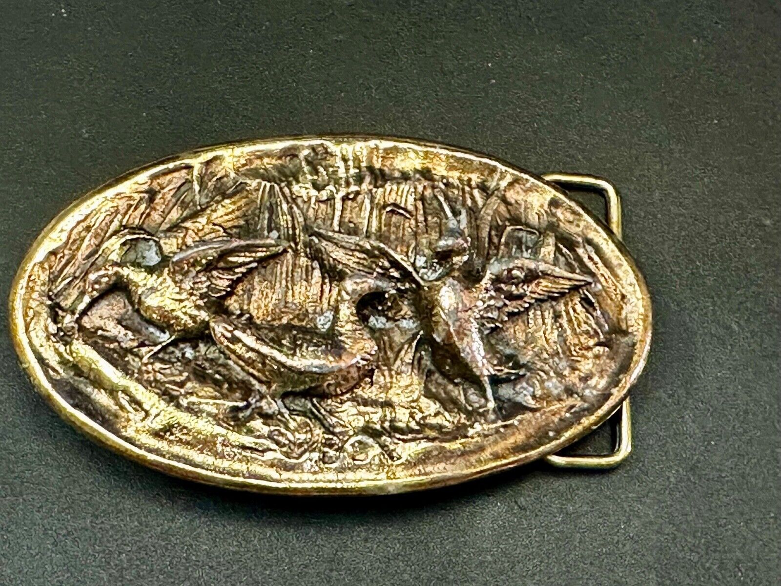 Two Ducks Frolicking In Pond Vintage 1970's Adezy Denver Belt Buckle