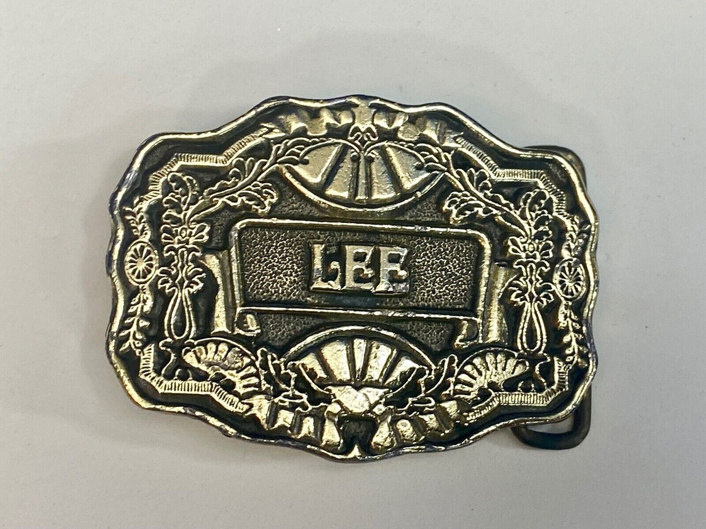 Vintage 1970'S Name Lee Western Framed Flower Swirl Belt Buckle By Oden