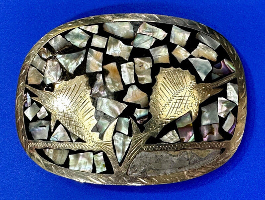 Swordfish with Abalone Shell Inlaid Western Belt Buckle - missing shell to repar