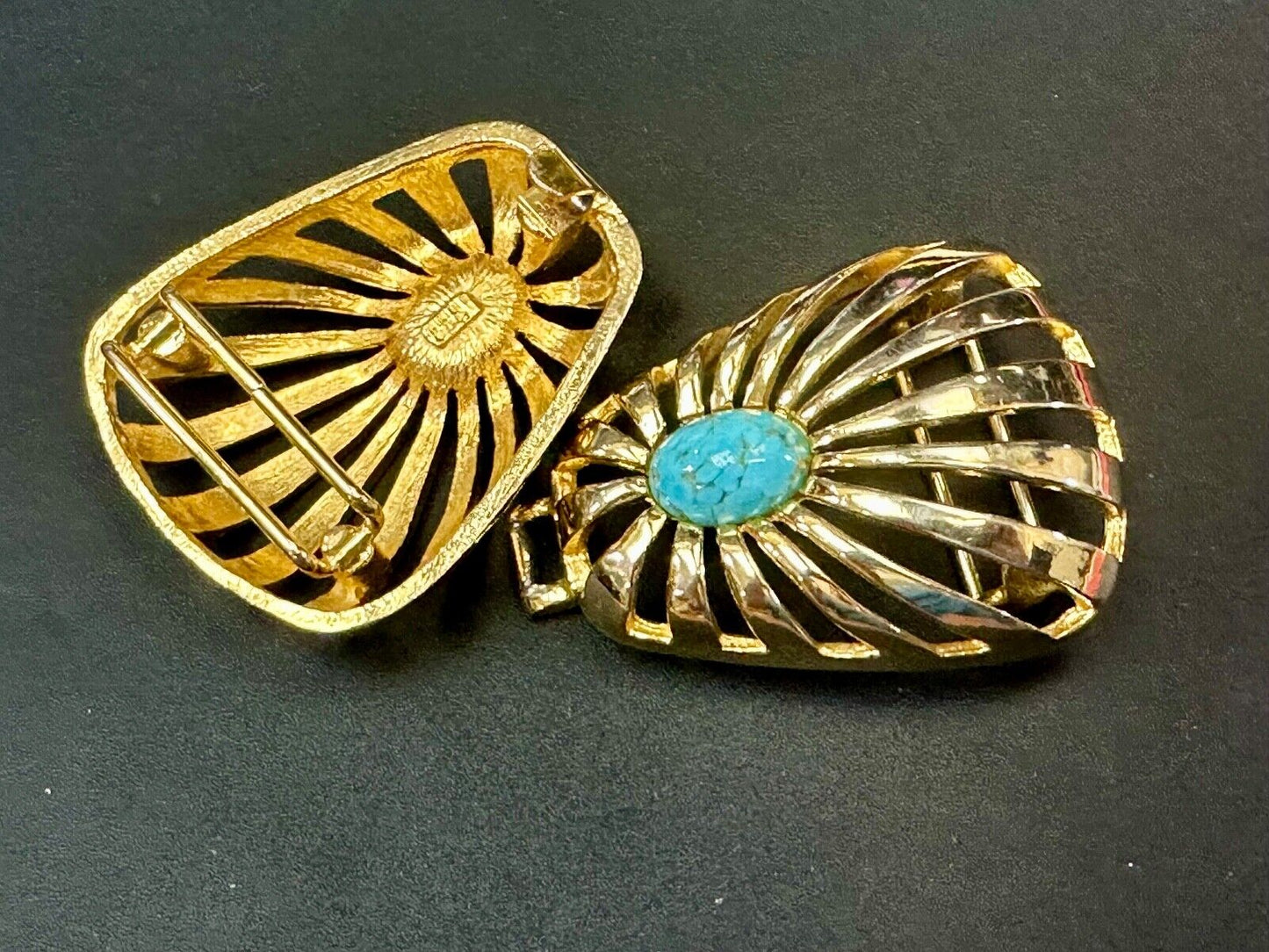turquoise cab center two piece interlocking designer  1984 Mimi Di N belt buckle