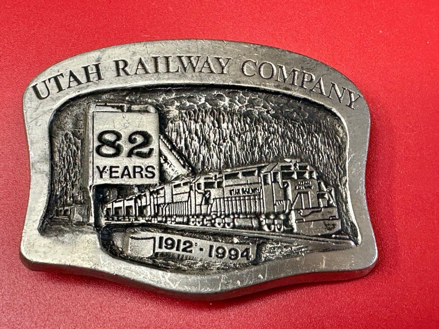Utah Railway Co Vtg Train Railroad 82 Years - Gary Prazen Sculpture Belt Buckle