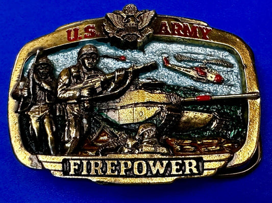 US Army Fire Power The Great American Buckle company Vintage Tank Helicopter
