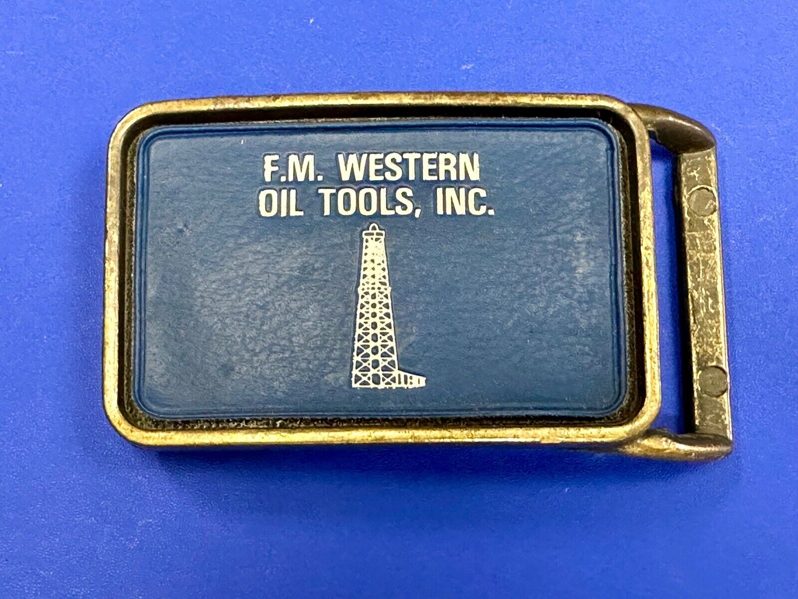 Vintage  FM western oil well tools belt buckle - Mining Refinery Drilling