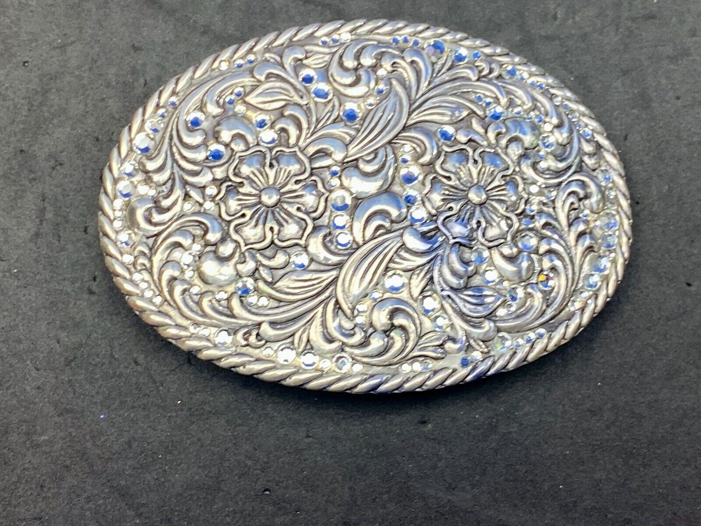 Vintage Flower Swirl Belt Buckle Floral patterns with rhinestone accents 