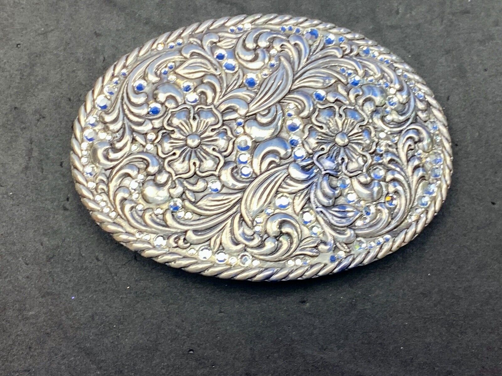 Vintage Flower Swirl Belt Buckle Floral patterns with rhinestone accents 