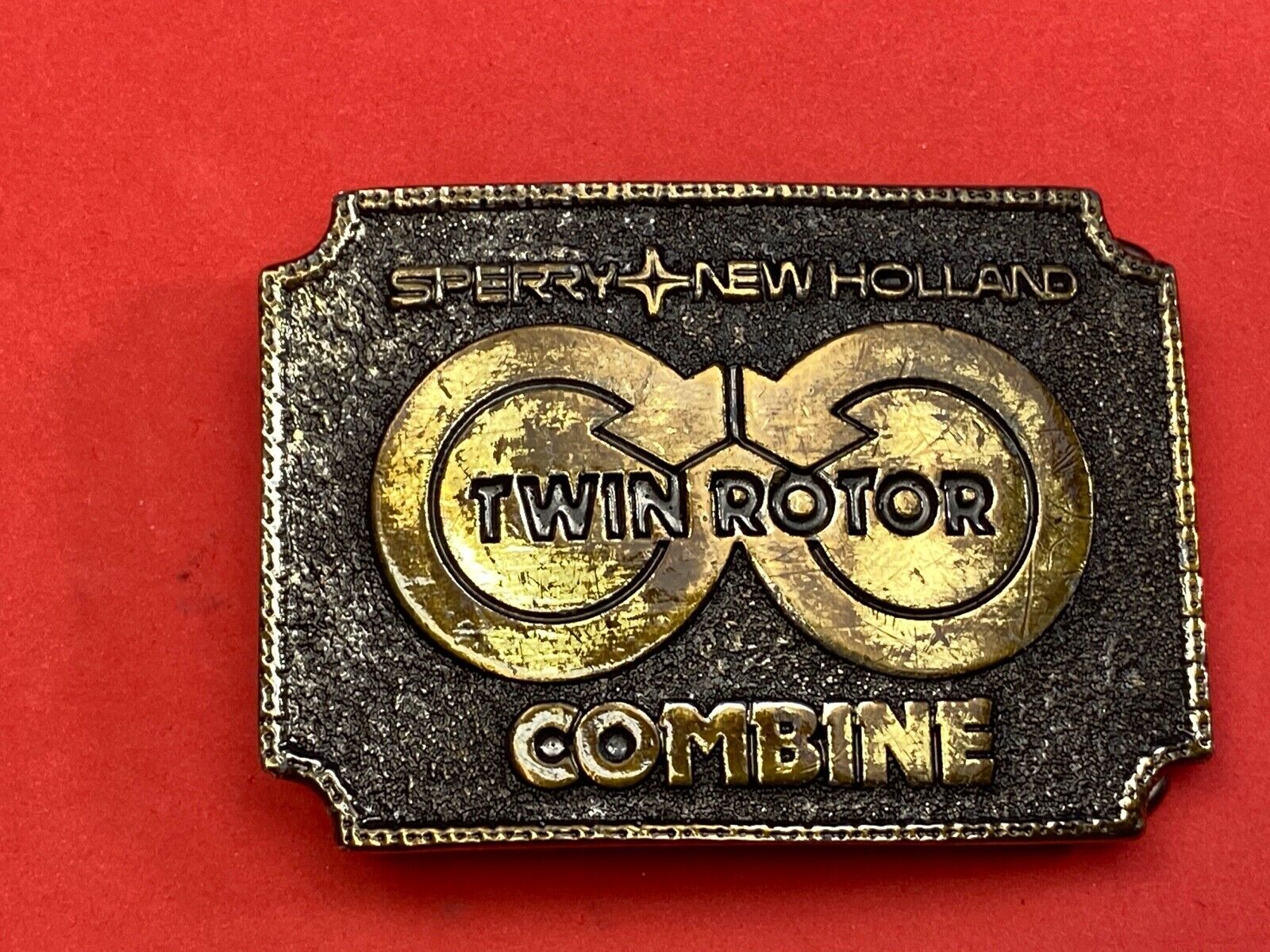 Vintage 1970's Sperry New Holland Employee Patch Twin Rotor Combine belt buckle 