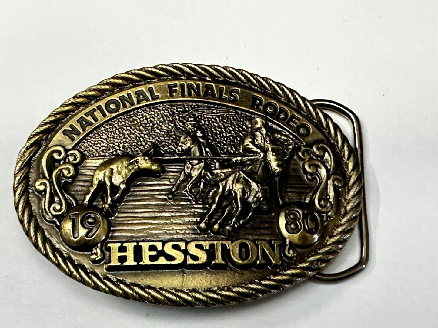 1980 Hesston Belt Buckle. Team Roping. Sixth Edition, National Finals Rodeo