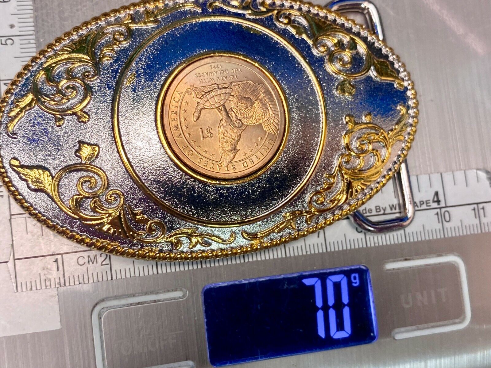 Treaty With Delaware First Commemorative Mint One Dollar Coin Belt Buckle & Coa