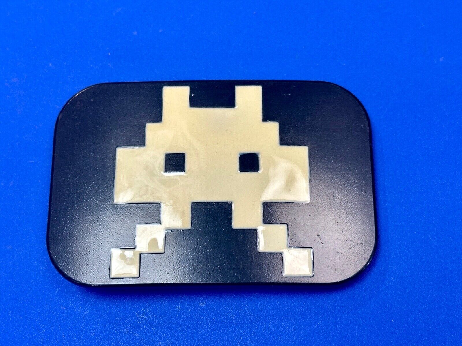 Video Game Arcade Icon Character Black & White Pixilated Shape Belt Buckle