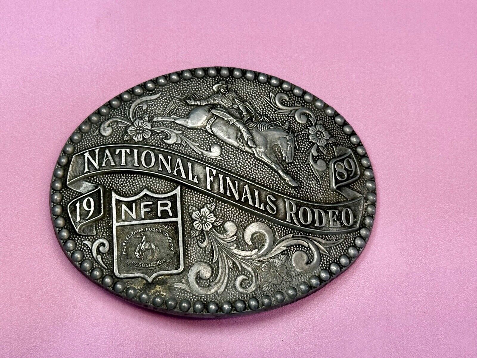 1989 NFR NATIONAL FINALS RODEO COWBOY BELT BUCKLE LAS VEGAS