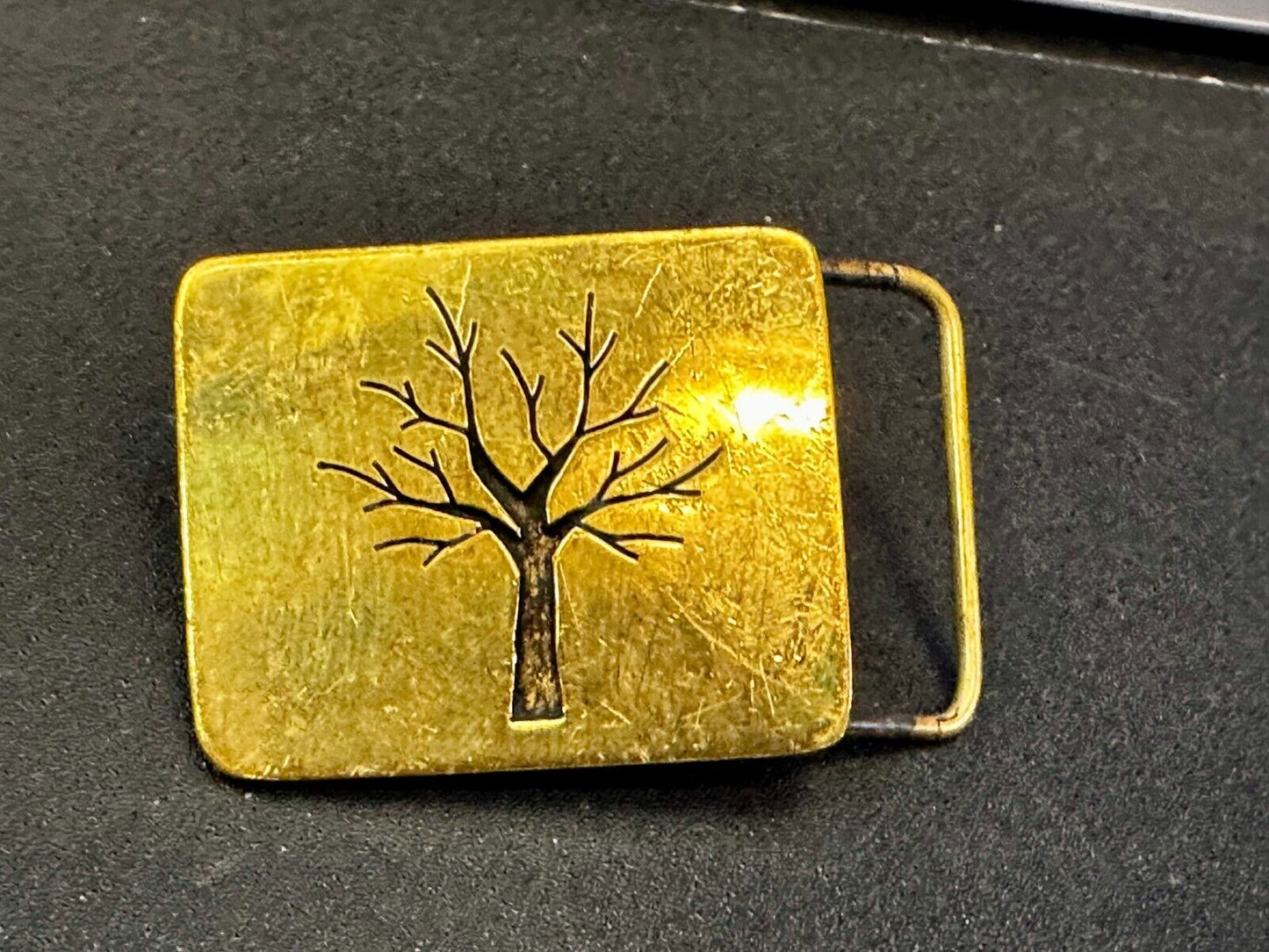 Tree of Life Inlaid Gold Tone Hippy Vibe Vintage SMALL Artisan Belt Buckle