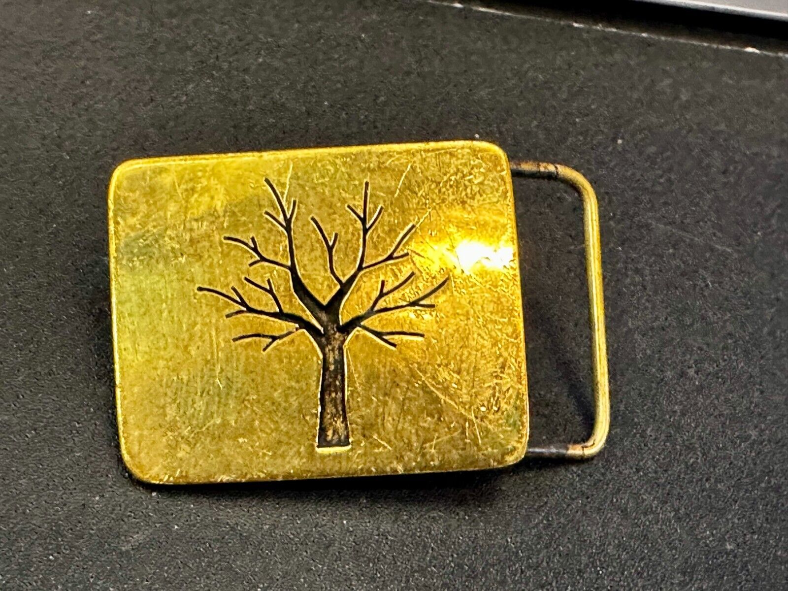 Tree of Life Inlaid Gold Tone Hippy Vibe Vintage SMALL Artisan Belt Buckle