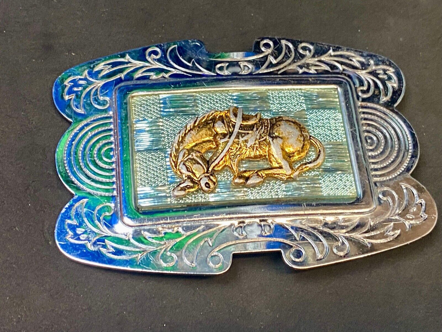 Unique Shaped Mixed Metal And Color Western Cowboys' Horse Belt Buckle 