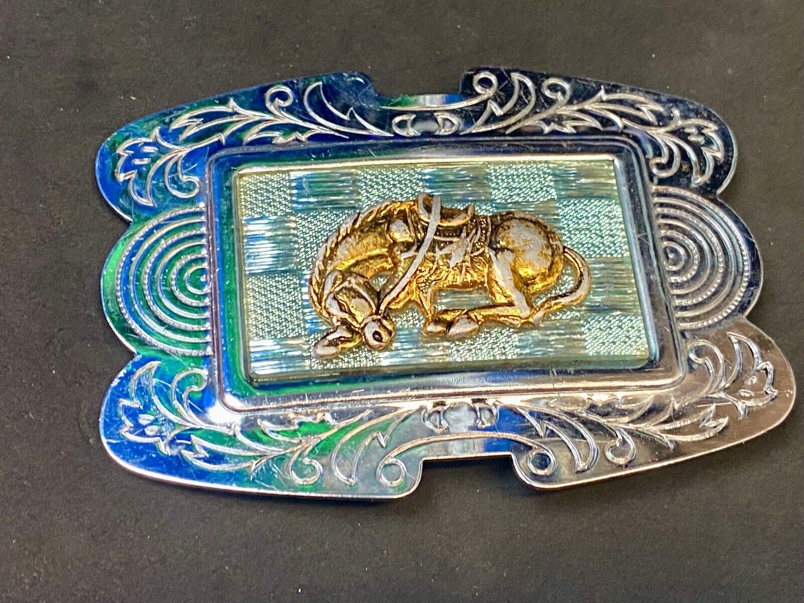 Unique Shaped Mixed Metal And Color Western Cowboys' Horse Belt Buckle 