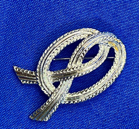 Vintage Emmons Knotted Bow Silver Tone Brooch Pin Costume Jewelry