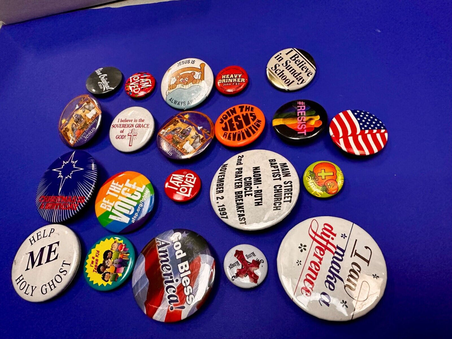 20 Religious Button Pins Pinbacks Mixed Lot Grab Bag Resale Gifts!