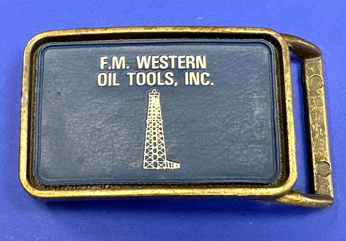 Vintage  FM western oil well tools belt buckle - Mining Refinery Drilling