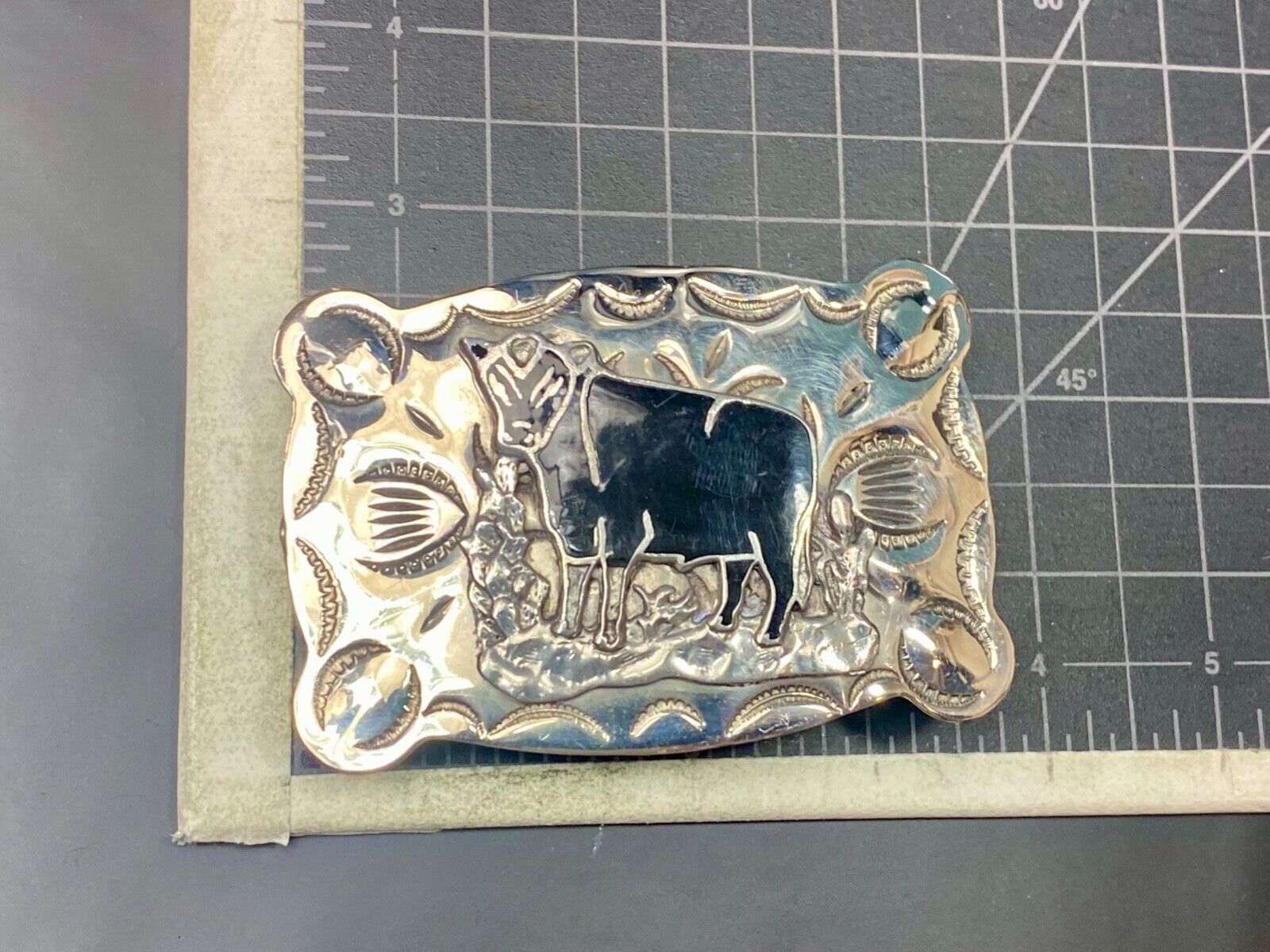 Vintage  COW BULL - Tex - Tan Nickel Silver Western belt buckle