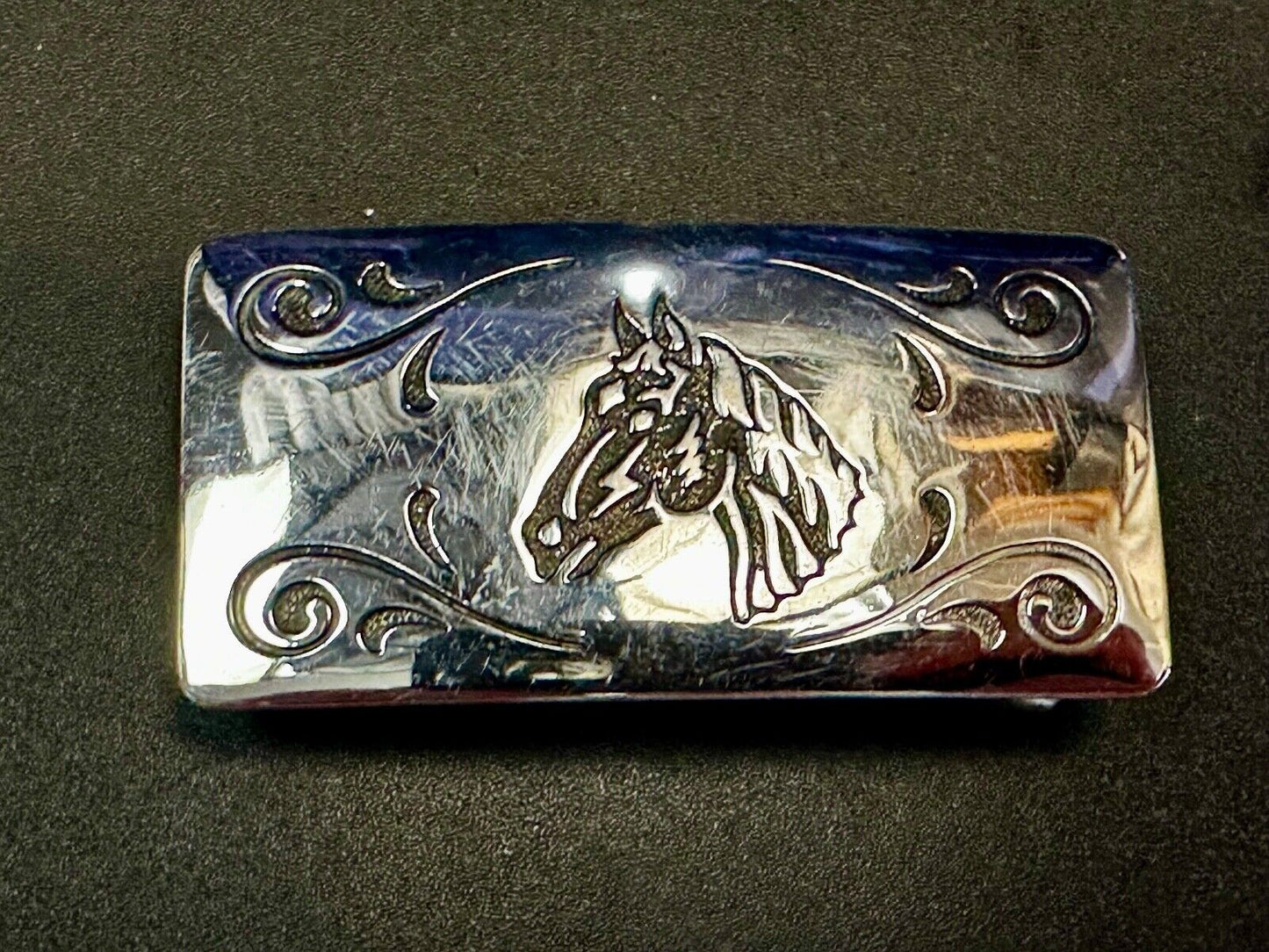 Vintage Horse Head USA Silver Tone  Belt Buckle by Chambers Belt Co