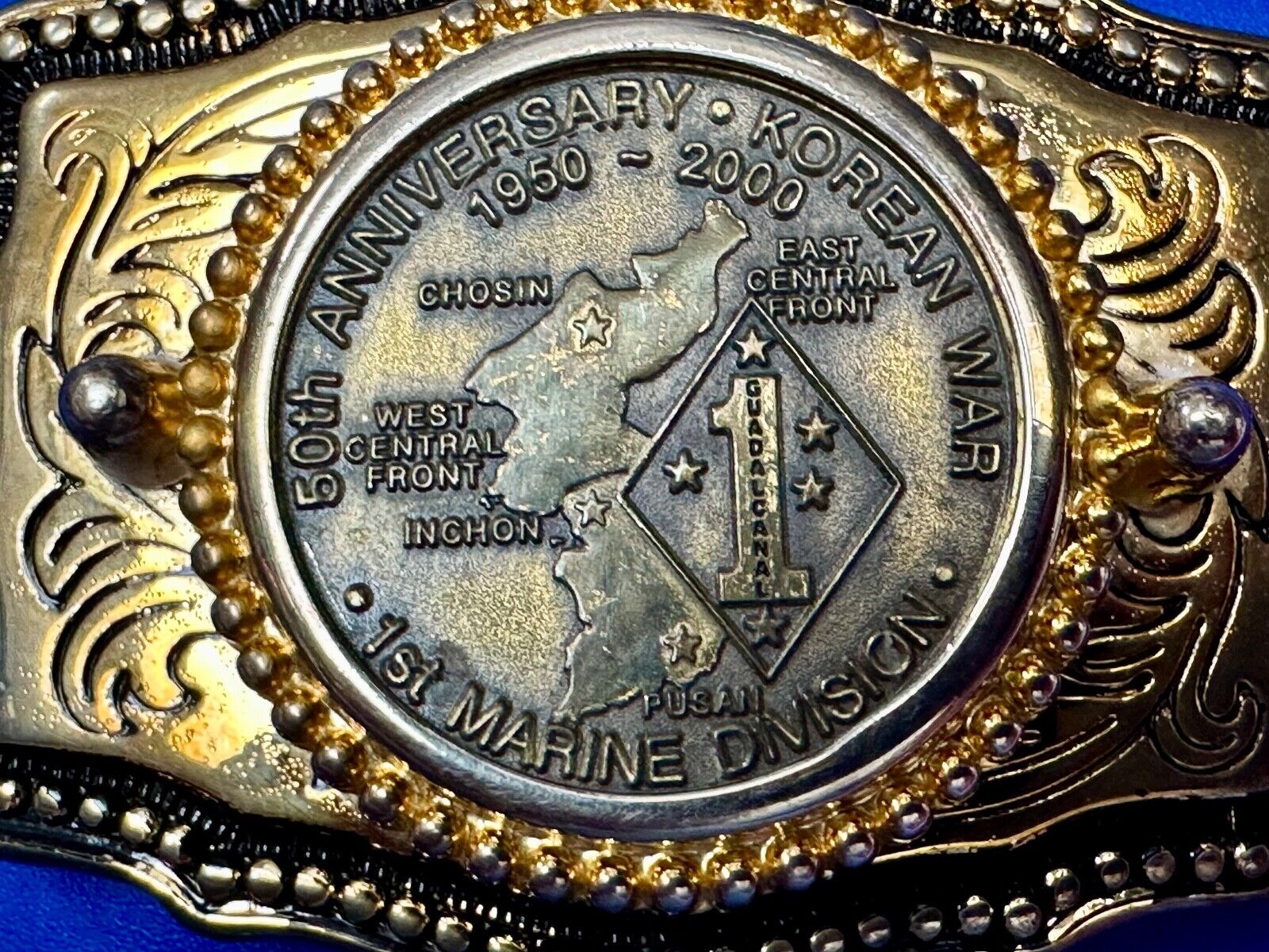US Marines 50th Anniversary Korean War 1950-2000 Challenge Coin Belt Buckle