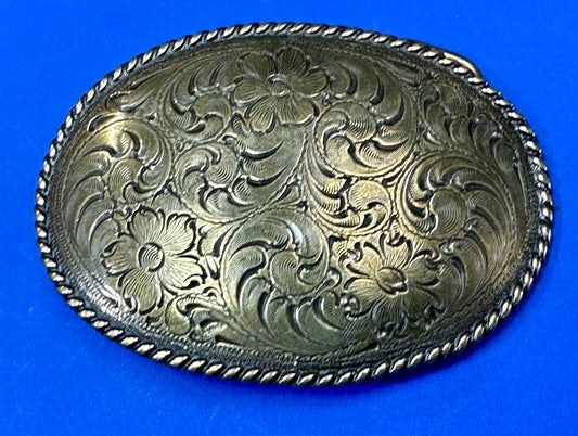 vintage 1996 western flower swirl design brass color belt buckle
