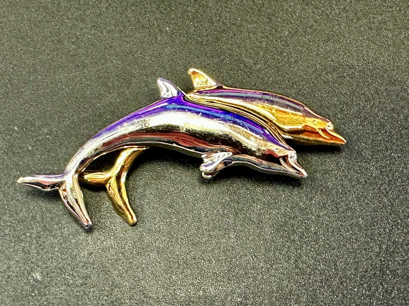 Two Dolphin's Figural Silver & Gold Tone Vintage Brooch Pin by Liz Claiborne