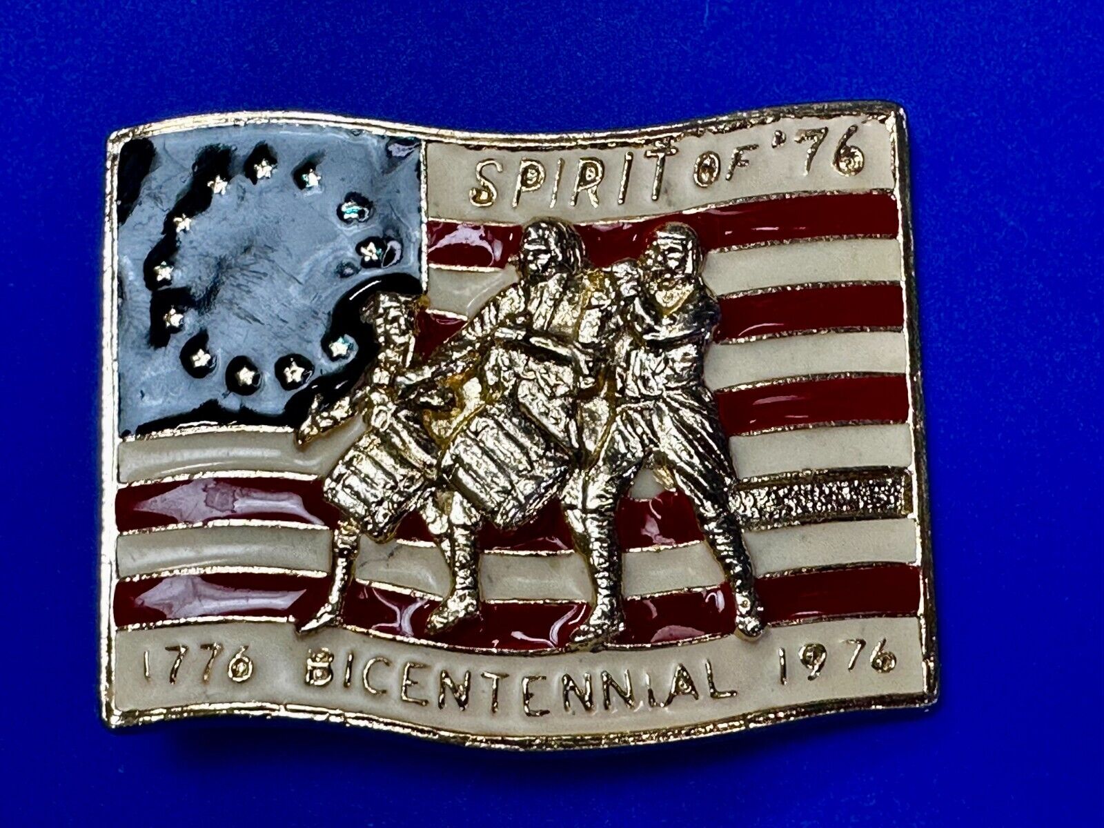 America Bicentennial Spirit of 76" Patriotic Flag Marching Band Belt Buckle