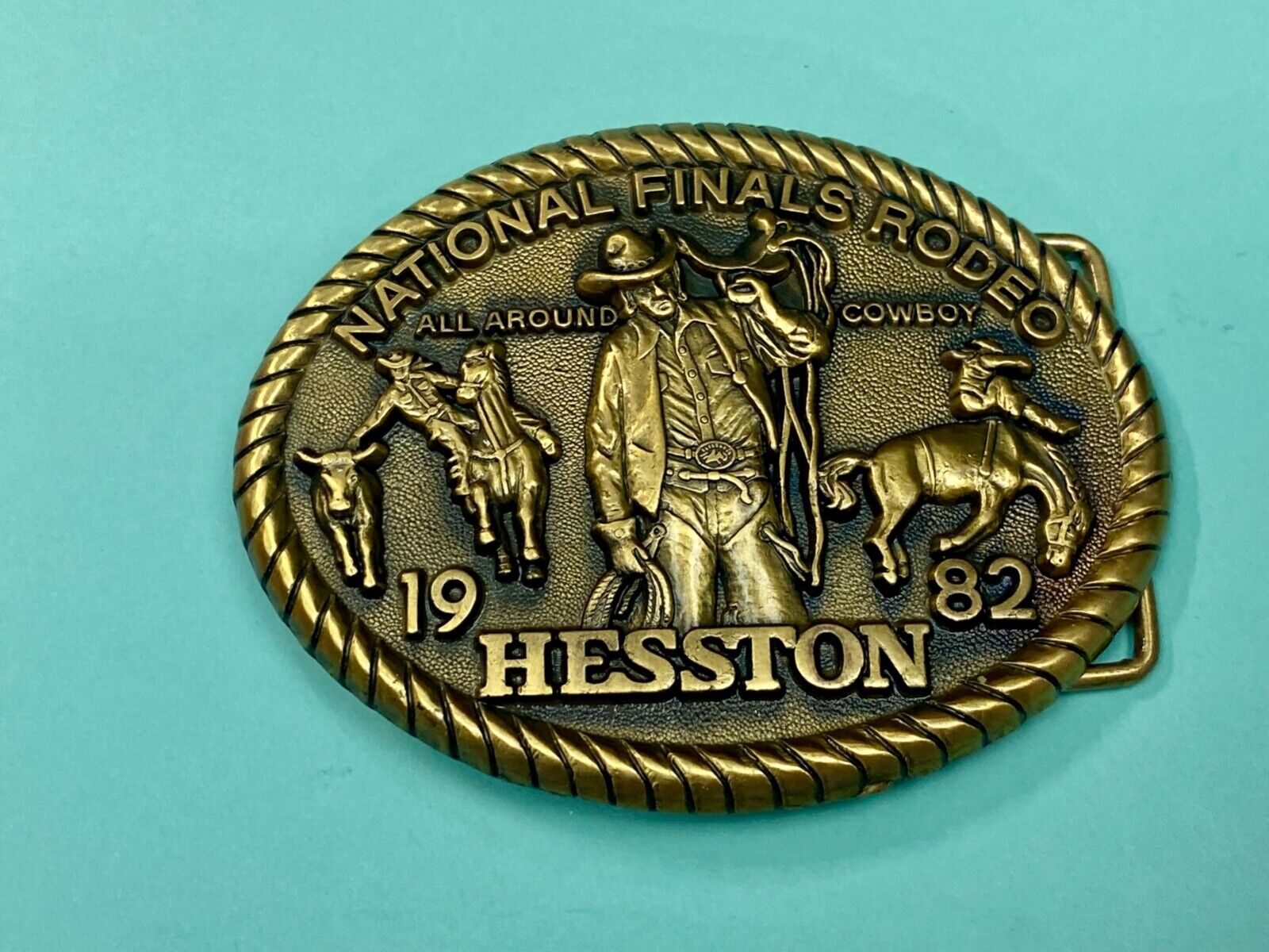 1982 HESSTON National Finals Rodeo All Around Cowboy Western 8th belt buckle