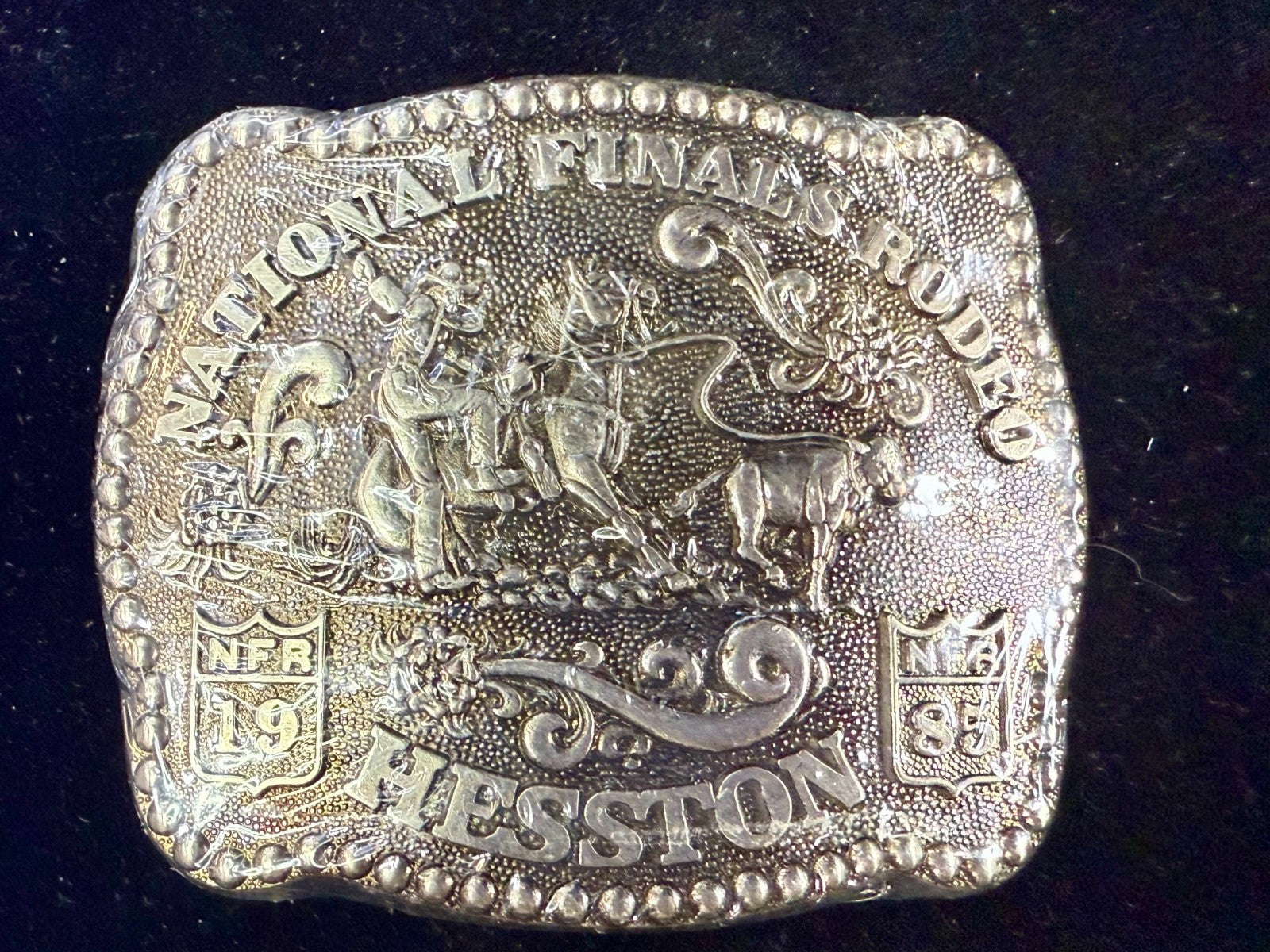 1985 Hesston NFR National Finals Rodeo Calf Roping NOS Collectors Belt Buckle