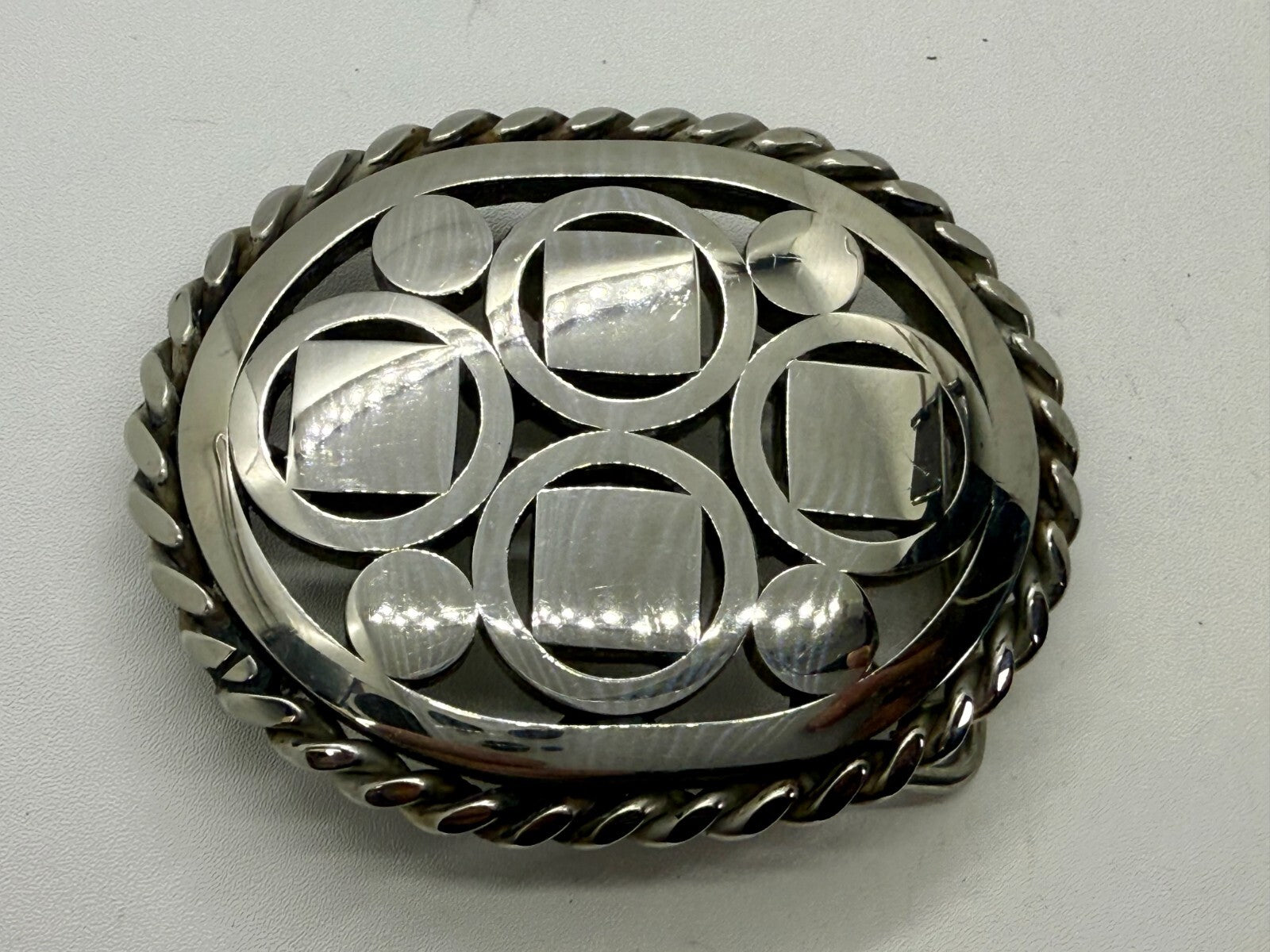 Artisan Welder Art Abstract Open Work Circle Square Pattern Vintage Belt Buckle