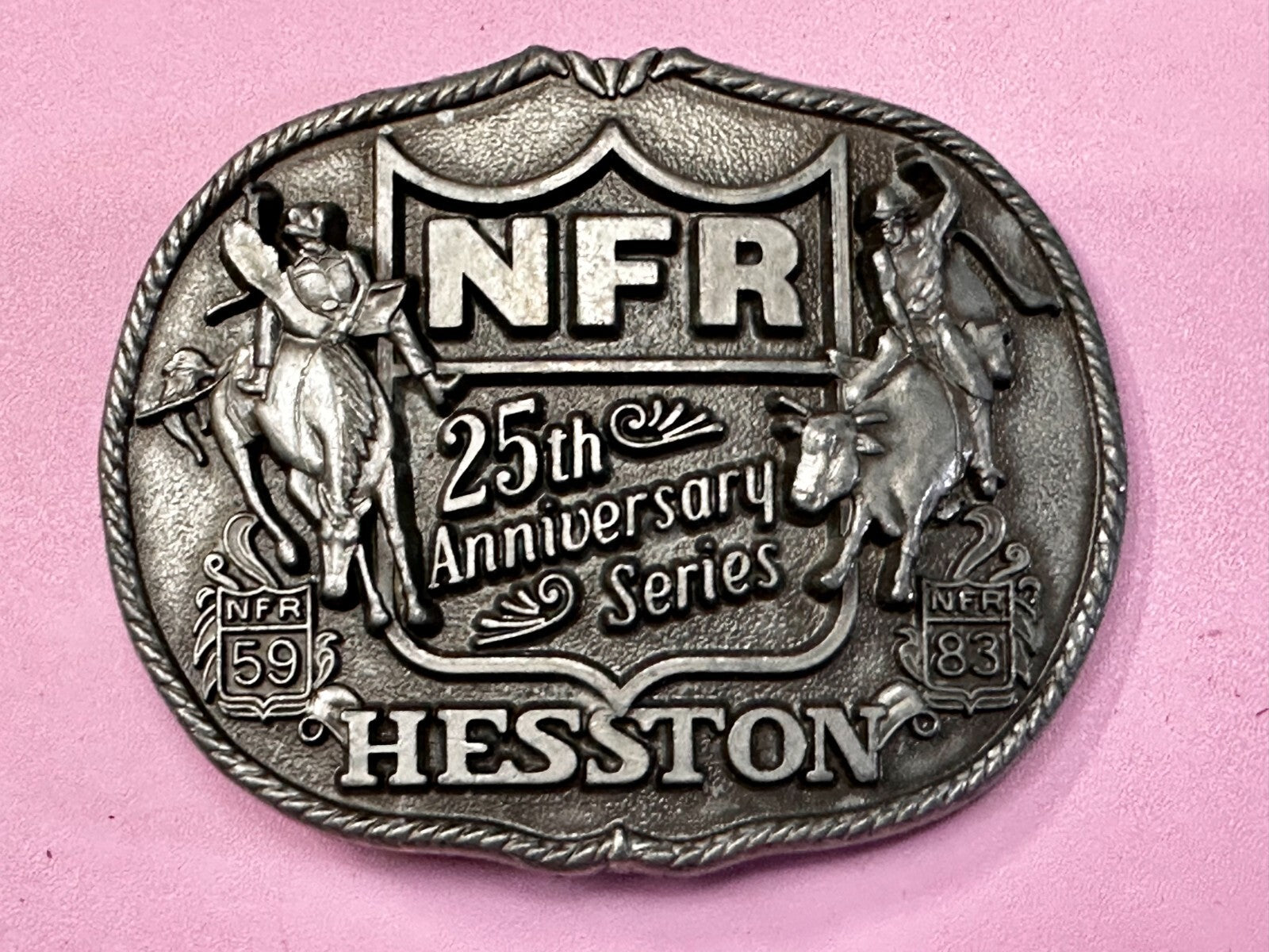1983 Hesston NFR National Finals Rodeo Cowboys 25th aniversary Belt Buckle