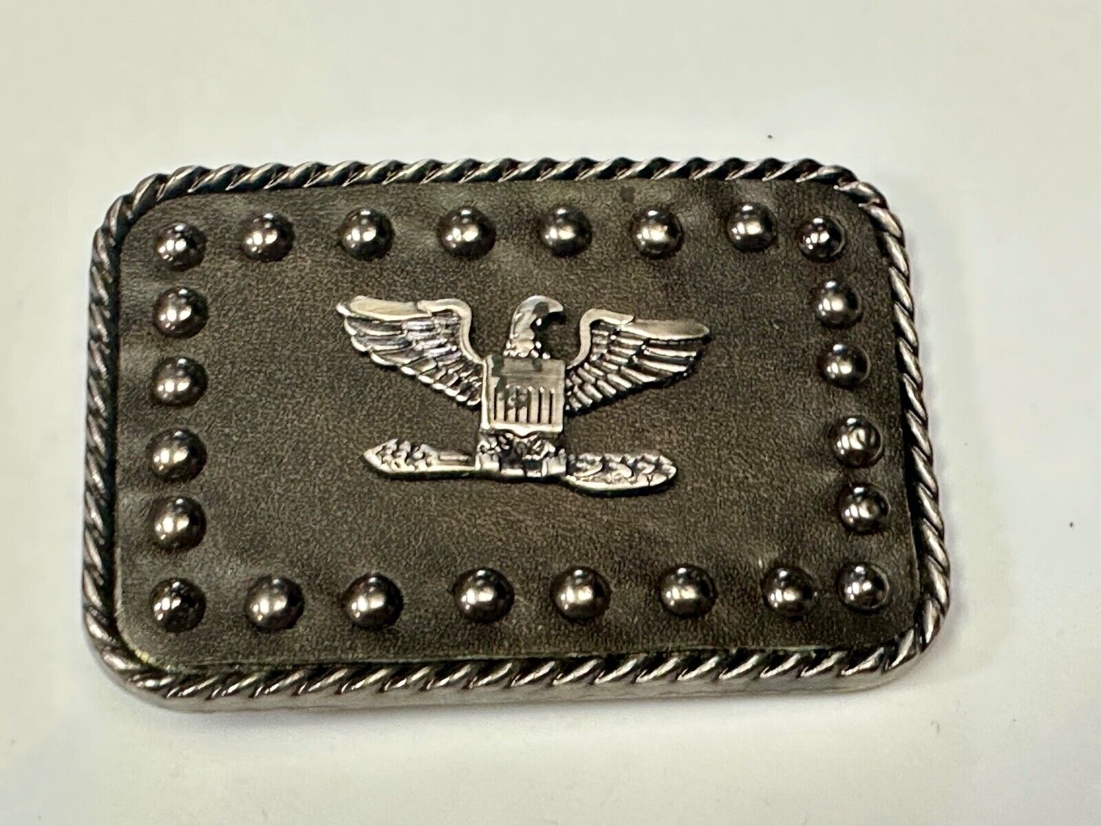 American Eagle - biker style studded black leather background belt buckle