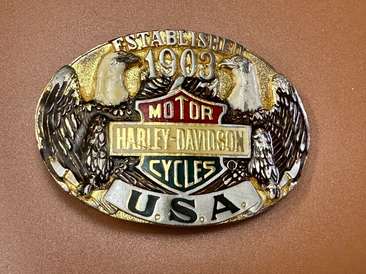 Twin Eagles Harley Davidson Motorcycles 1903 - Vintage 70's Raintree belt buckle