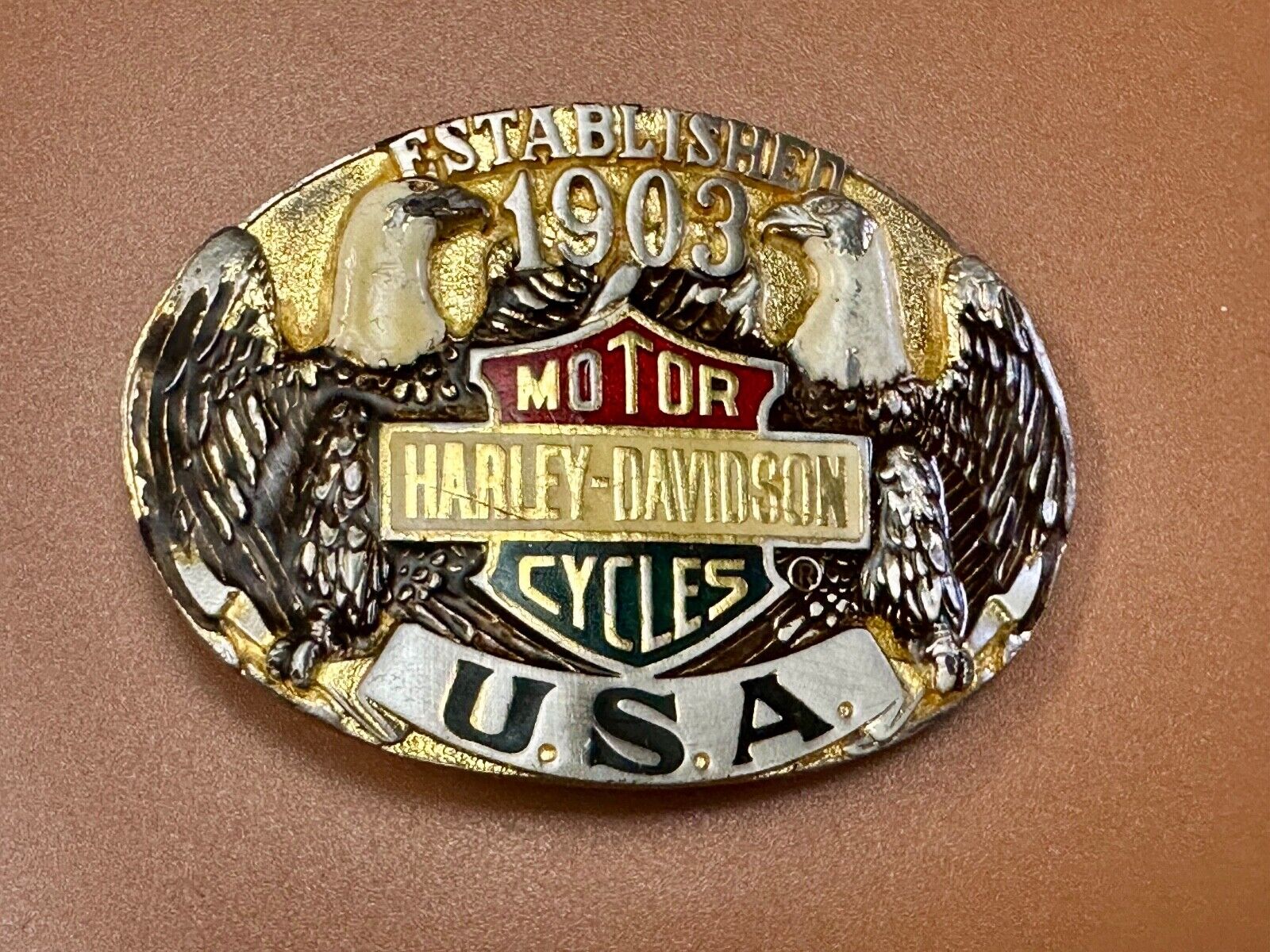 Twin Eagles Harley Davidson Motorcycles 1903 - Vintage 70's Raintree belt buckle