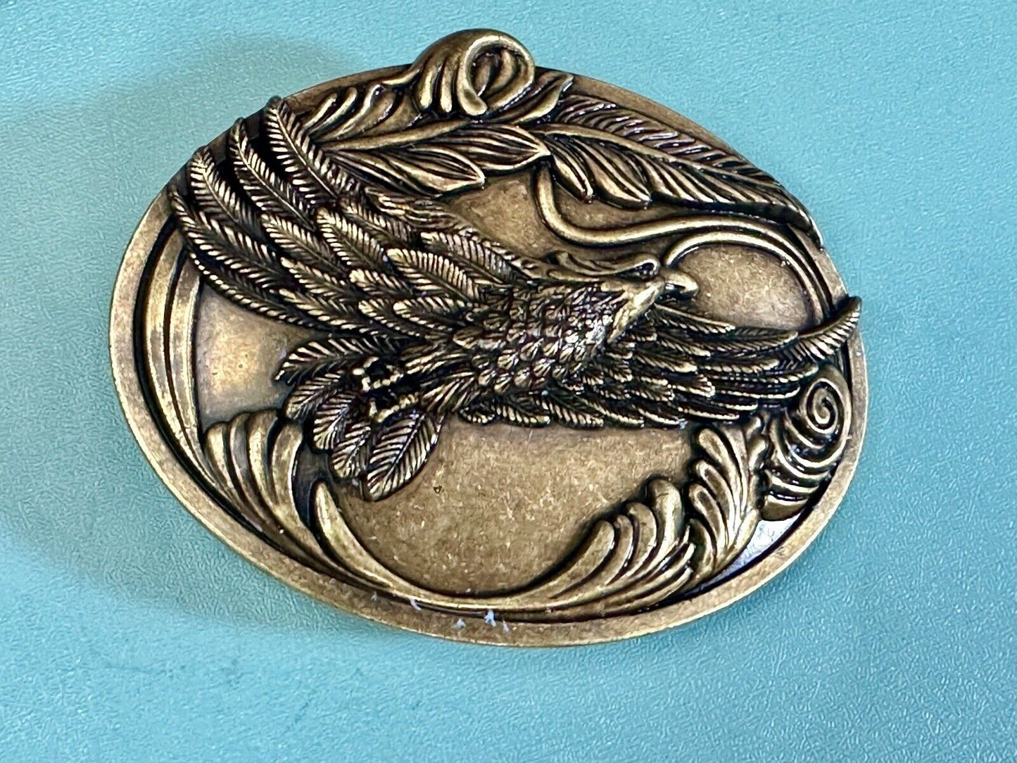 4" wide Flying Patriotic American Majestic Eagle oval belt buckle