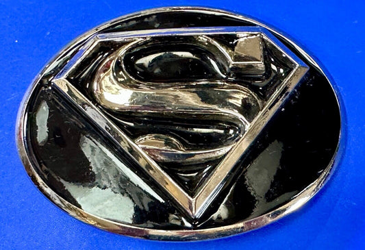 Black and raised silver color Superman Superhero man of steel large oval Belt B