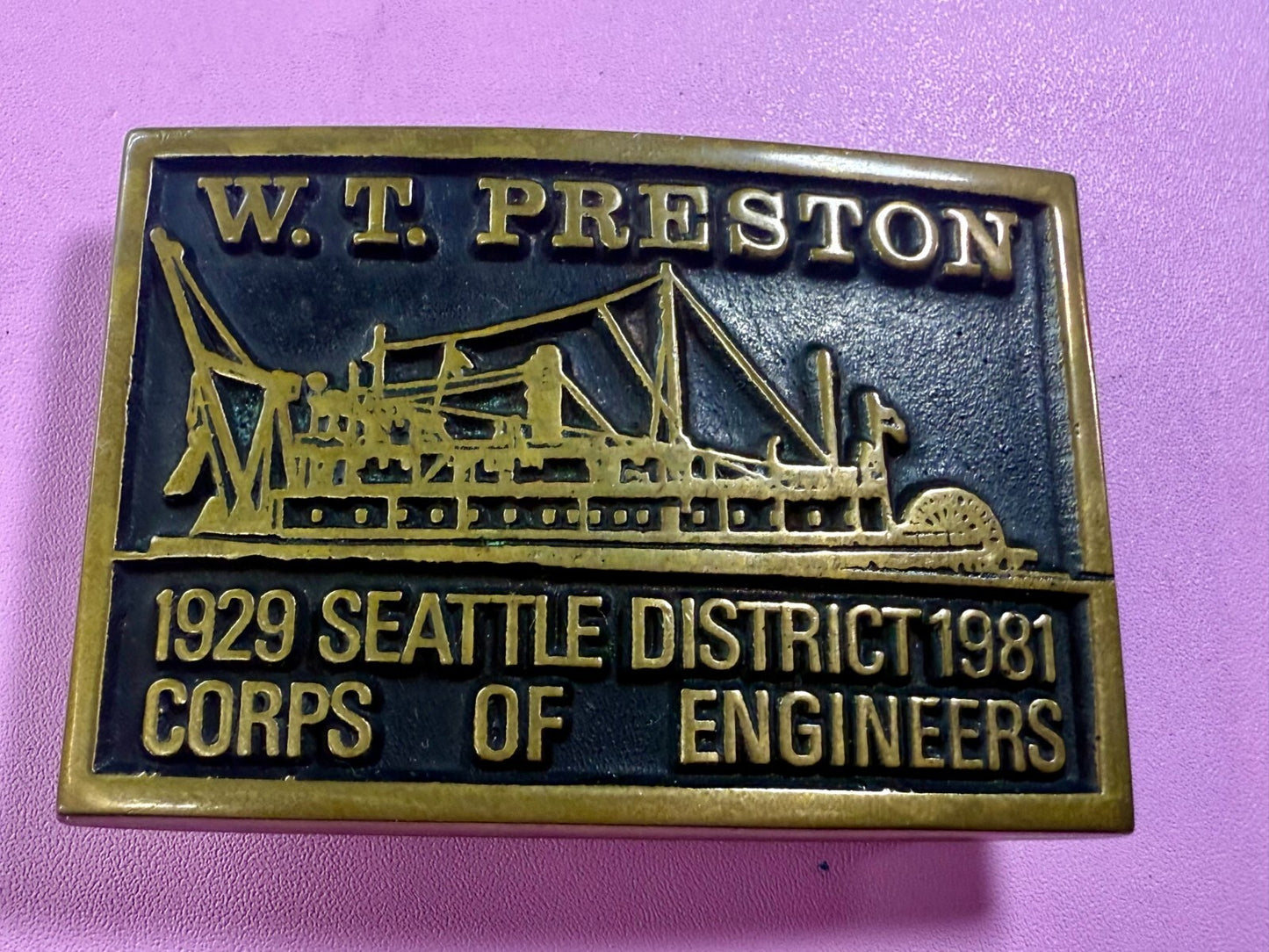 1929 Seattle District 1981 Corp of Engineer W.T Preston Solid Bronze Belt Buckle