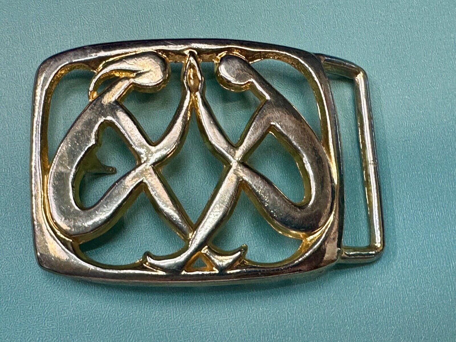 Abstract gold color Two Women touching palms  - Hippy see through belt buckle