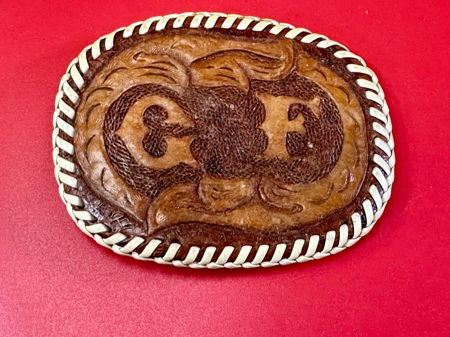 Artisan GF Initials letters Girlfriend? custom stitched leather belt buckle