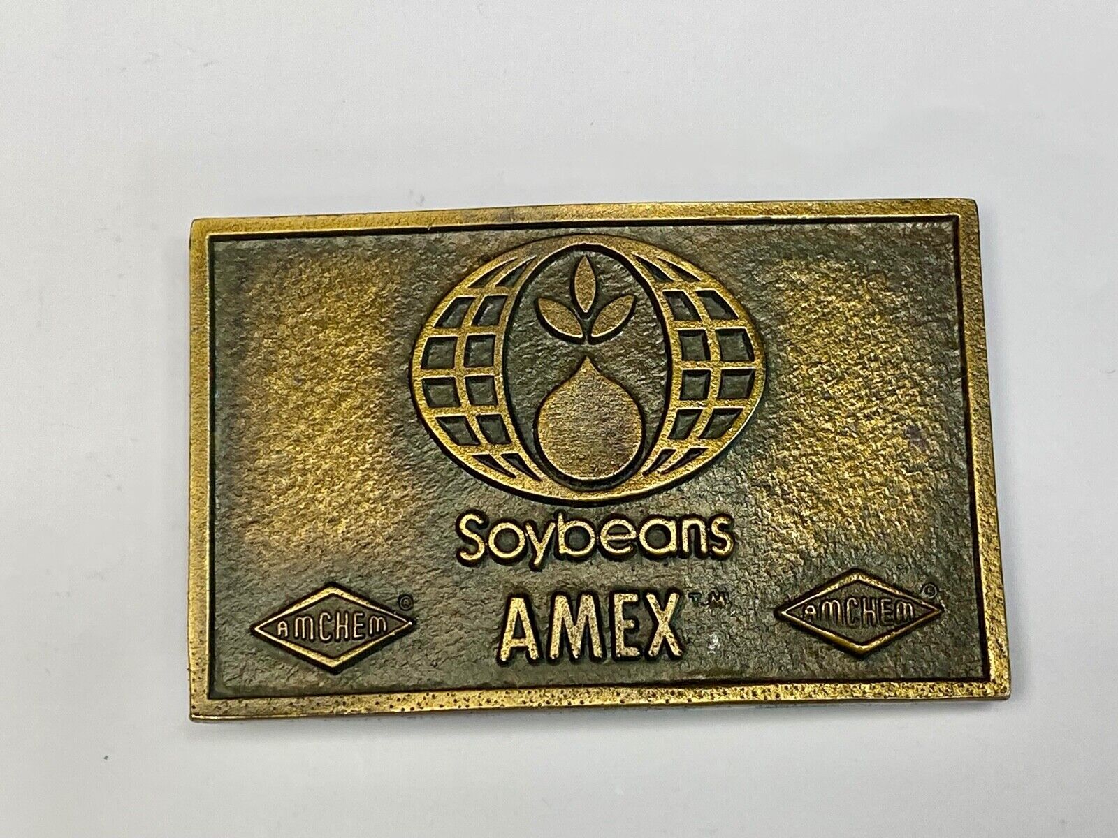 VINTAGE 1970s **SOYBEANS AMEX AMCHEM** AGRICULTURE FARMING BELT BUCKLE