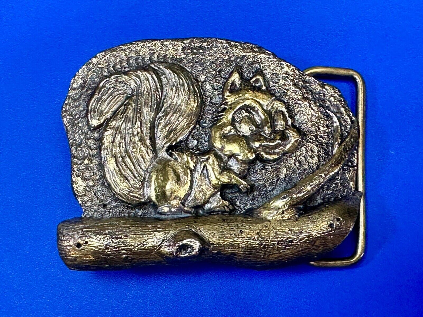 Adorable Chipmunk on tree branch vintage belt buckle by M&M Chicago