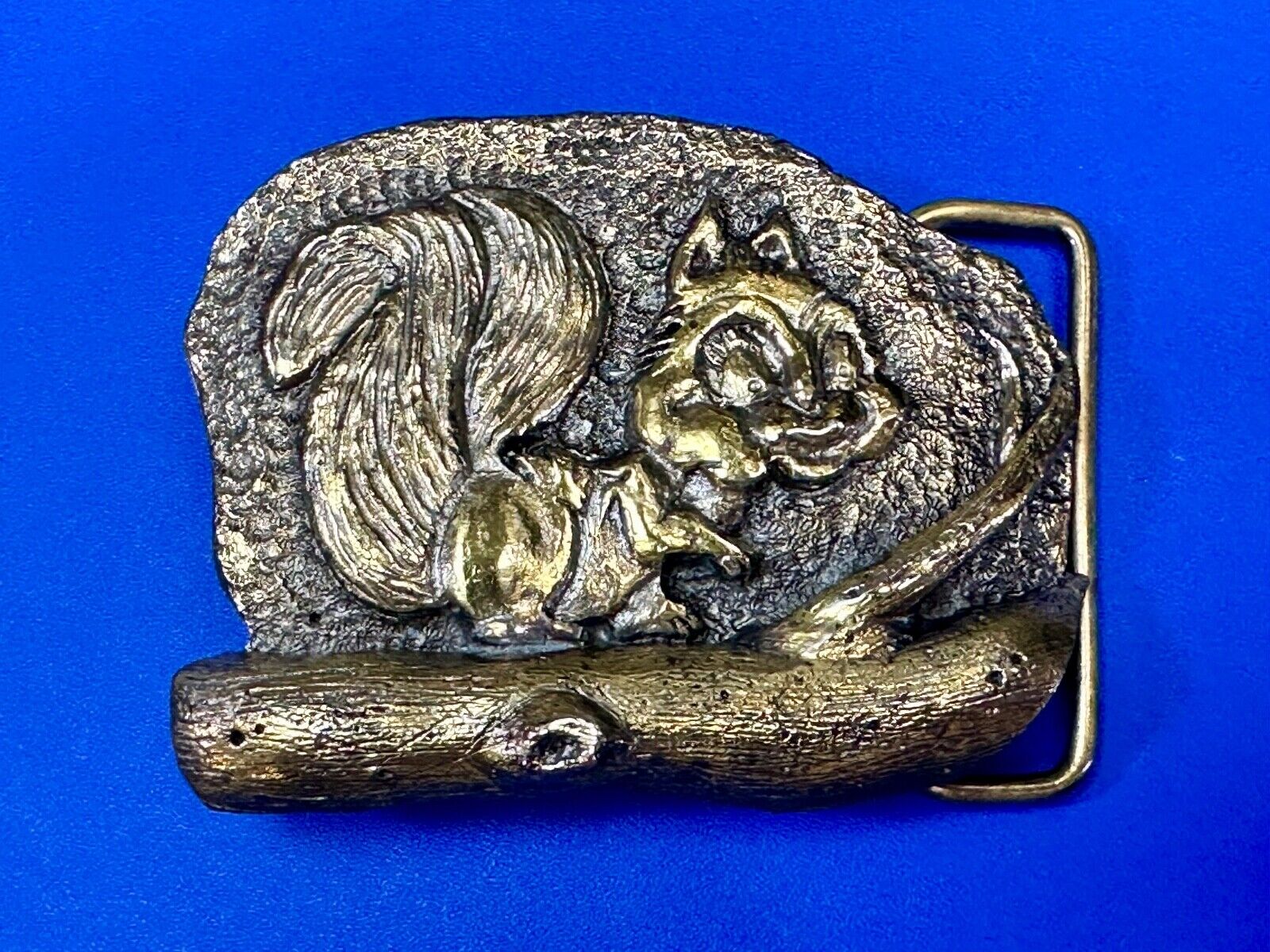 Adorable Chipmunk on tree branch vintage belt buckle by M&M Chicago